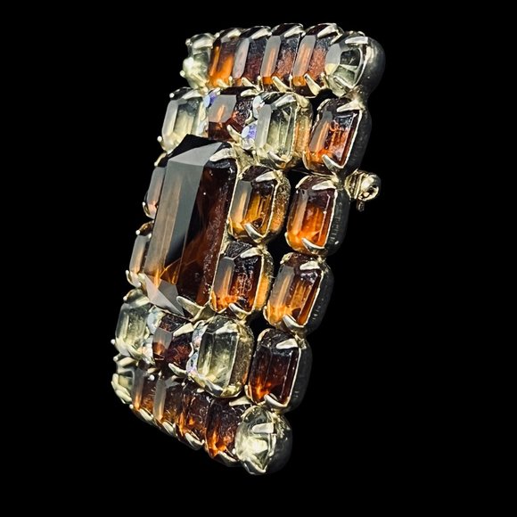 Chunky Brown, Clear & AB Glass Rhinestone Brooch W/Clip On Earrings Set (4950) - Picture 3 of 10